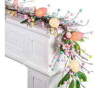 6 FT Pre-Lit Easter Garland with 20 LED Lights & 8 Mode Timer, Mixed Easter Pip Berry Spring Galand Vine for Mantle Decoration, Lighted Artificial Easter Egg Garland for Fireplace Arch Table Holiday