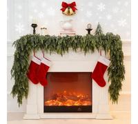 6 FT Real Touch Cedar Garland, Green Artificial Christmas Garland, Thickned Realistic Greenery Pine Garland for Holiday Fireplace Mantle Window Indoor Outdoor Decor (6FT)