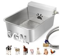 6 Gallons Automatic Animal Water Dispenser X-Large Stainless Steel Outdoor Waterer Bowl Dispenser for Dogs & Chicken, Auto Fill Livestock Water Trough with 2m Hose(13.6"x17"x9")