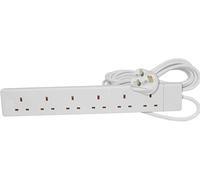 6 Gang 2m Extension Lead Cable 2 USB Slots 13 AMP Plug Surge Protected 5V 2.4 A for Home Office Travel Holiday Essentials. White