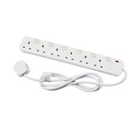 6 Gang Extension Lead Individually Switched 2 Metre Cable 13A White