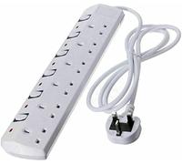 6 Gang Extension Lead Plug & Cord 2 Metre Individually Switched Mains Extension Way 13 Amp 3-Pin UK Six Sockets Plugs For Home Office Bedroom