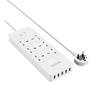 6 Gang Extension Lead with Superior Surge Protection, NTONPOWER Multi Plug Extension with USB Sockets, 13amp Mains Electrical Power Block UK Plug- White
