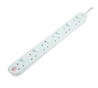 Masterplug Six Socket Extension Lead, 2 Metre Cable, Surge Protection, Individual Switches, Power and Surge LED Indicators, 6-Way Plug Extension Cable, Power Strip, White, 13A, 6G, 2m, SWSRG6210N