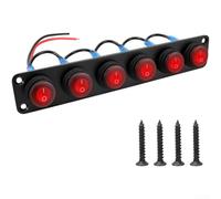 6 Gang Led Rocker Switch Panel 12 Volt 20 Amp Water Resistant Aluminum Faceplate Electrical Control Console For Boat Rv Truck Blue(Red)