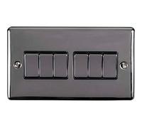 6 Gang Multi Light Switch - BLACK NICKEL & Black Trim - 2 Way 10 Amp - Dark Gunmetal Decorative Wall Plate & Solid Metal Rocker - On/Off Mains Lighting Switch