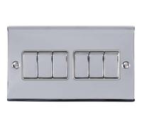 6 Gang Multi Light Switch POLISHED CHROME 2 Way 10A GREY Trim & Metal Rocker