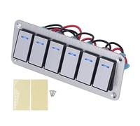 6 Gang Rocker Switch Panel, 5 - Pin On/Off Automotive Switch Panel with Blue LED Indicators, Aluminum Alloy & PC Housing, for Cars RVs Trucks UTVs