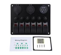 6 Gang Rocker Switch Panel Marine Boat Toggle Switch Panel with Dual USB Digital Voltmeter for Boats Yachts Cars RVs SUVs Aluminum Alloy ABS Construction (Luz roja)