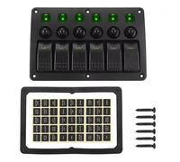 6 Gang Rocker Switches Panel Waterproof Toggle With Indicators Light & Sticker On Off For Car Rocker No Wiring Overload Protection