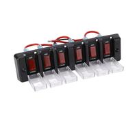 6 Gang Switch Panel Pre Wired Rocker Switch, DC12V 16A with Overload Protection, Red LED On Off Circuit Control Panel for Small Cars, Off Road Vehicles, SUVs, Yachts, Boats - IP66 Rated