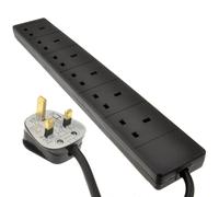 6 Gang Way UK Trailing Socket Mains Power Extension Lead Black 3m