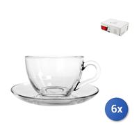 Pack of 6 Tea Cups with Glass Saucer Brand Pasabahce Model Basic