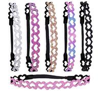 6 Glitter Headbands, Adjustable Non-Slip Thin Elastic Heart Hair Bands, Cute Stretchy Nonslip Hair Accessories for Young Ones and Teens