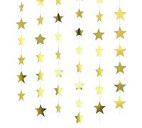 6 Glitter Stars Garland Streamers Kit, Reflective Stars Paper Garland, Glitter Stars Bunting Banner, Twinkle Little Stars Party Garland For Birthday Wedding Banner Background (Golden)