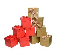 6 Gold & 6 Red Gift Boxes with Lids,Beautiful Squared Boxes with Lids Perfect for Weddings, Birthday, Graduations, Holidays, Christmas, Valentines Day (Gold & Red, 4x4x4 Inch,Pack of 12))