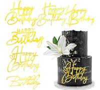 6 Gold Mirror Glitter 'Happy Birthday' Cake Toppers - Acrylic Decorations for All Ages Birthday Parties (Style 1)