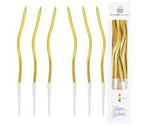 6 Gold Twisty Birthday Candles for Cake Decorations, Spiral Metallic Wax Candles with Holders for Wedding Party Cupcakes (6 Pieces)