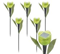 (6 Green Lights, 6 Lights) 6 Garden Tulip Flower Shape LED Solar Power Lights