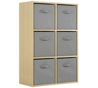(6 Grey Drawers) Charles Jacobs Oak 6 Cube Open Book Shelf Storage Unit