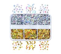 6 Grid Mix Color Small Star Glitter Filling for Epoxy Resin UV Resin Jewelry Making Decoration Supplies Nail Art Sequins Nail Glitter Shining Flakes Glitter Flakes for Nail Art for