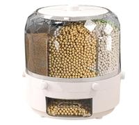 6-Grid Rotating Food Dispenser, 360° Round Bucket Sealed Grain Container, Clear Sealed Rice Storage Container, Rotatable Dry Food Fruit Storage Box Tank with Lid, M'oisture-Proof, for Home and Kitchen