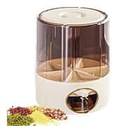 6 Grid Rotating Food Dispenser - 360° Round Bucket Sealed Grain Container - Transparent Rice Kitchen Storage Containers - White Dry Food Fruit Storage Box for Home Kitchen Organiser