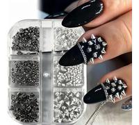 6 Grids Mini Metal Punk Nail Art Studs, Mixed Sizes Silver Black Cone Spikes Alloy Rivets Jewelry, Punk Style Nail for Women DIY Crafts Manicure Supplies Accessories