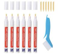 6 Grout Restorer Pen Set, White Tile Marker with 6 Refills and Brush | Waterproof Anti-Mould Bathroom Tiles Grout Pens for Tiles Floor Wall Bathroom Kitchen