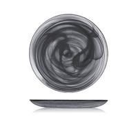 6 H&H Black Alabaster Glass Flat Plates Diameter 27,5 cm