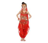 6 Handmade Children Girl Belly Dance Costumes Kids Belly Dancing Dance Cloth Belly Dance Sets for Girls N Set (Red, 10-12 Years)