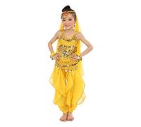 6 Handmade Children Girl Belly Dance Costumes Kids Belly Dancing Dance Cloth Belly Dance Sets for Girls N Set (Yellow, 10-12 Years)