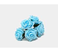 6 Head Foam Rose Bud Bunch 5cm Artificial Flower Wedding Bouquet Centrepiece (Aqua Blue)