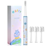 6-Head Kids Rechargeable Electric Toothbrush, Cartoon Animal Design, 5 Brushing Modes (Gentle/Cleaning), Fun LED Screen, Soft Bristles for 3-12 Years (blue-5pcs)