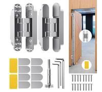 6" Hidden Door Hinge/Invisible Door Silent 180 Degree Swing Hinge 3-Way Adjustable Butt 6 x 2.5 x 1 (2, Silver)