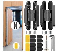 6" Hidden Door Hinge/Invisible Door Silent 180 Degree Swing Hinge 3-Way Adjustable Butt 6 x 2.5 x 1 (2, Black)