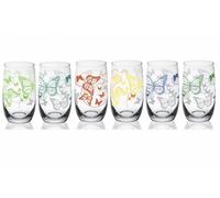 Sendez 6 Long Drink Glasses 320 ml with Colourful Butterflies Water Glasses Juice Glasses Drinking Glasses