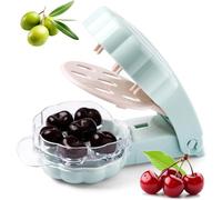 6-Hole Cherry & Olive Pitter Tool,Quick Push-Pull Seed Remover with Lock Design, Multi-Fruit Corer for Cherries, Dates & Olives - Portable Kitchen Depitter (Green)