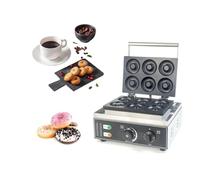 6-Hole Commercial Double-Sided Non-Stick Electric Waffle Donut Maker Fast Heating Easy to Clean for Professional Kitchen Family Breakfast Dessert Making