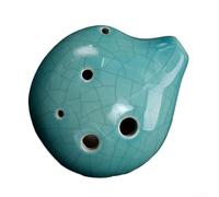 6 Hole Ocarina in Alto C, Ceramic Bottle-Style Wind Instrument with Ice Crack Glaze, Blue Folk Music Craft for Beginners, Compa