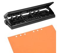 6 Hole Paper Puncher Black, Adjustable Hole Spacing and Positioning Scale, Fits A4, A5, A6, A7, A8, B5, M5 Refills, Punches 6 to 7 Sheets for Planner, Loose Leaf, Scrapbooking