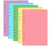 6-Hole Paper Refills for A5 Binders - 5 Colorful Line Paper, 100 Sheets/200 Pages Loose Leaf Papers for Filofax Planner, Per Color 20 Sheets, 5.8" x 8.25"