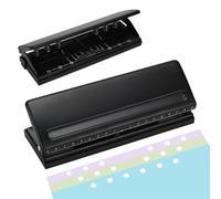 6-Hole Punch for A4/A5/A6 Paper, 6-Sheet Capacity, Metal Construction, Non-Slip Base (Black)