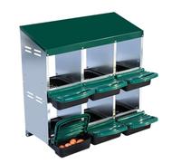 6-Hole Roll-Away Chicken Nesting Box, Galvanized Steel Hen Laying Box | Dual wall-mount or freestanding design with legs included; sloped floor rolls eggs to a slide-out tray for quick cleanup