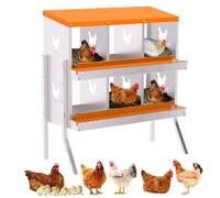 6 Hole Rollaway Chicken Nesting Box - Galvanised Steel Metal Egg Laying Box for Chicken Coop, Anti Peck Roll Out Poultry Nesting Boxes with Sloped Roof & Resting Platform & Stands - Orange