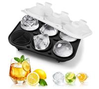 6 Hole Silicone Ice Ball Mould, 5cm Round Ice Cube Tray with Funnel Lid, Reusable Large Ice Sphere Maker for Whiskey Cocktails, Black