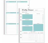 6-Hole Weekly Planner Refills for A5 Binders - 53 Sheets/106 Pages Undated Weekly Planner, 100 gsm White Paper, Lasts 1 Year, Undated, 5.8" x 8.3", Teal