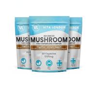 6 in 1 Advanced Mushroom Complex - High Strength Lion's Mane, Chaga, Reishi, Cordyceps, Shiitake & Maitake - Cognitive & Immune Support Supplement with Vitamin C - 180 Vegan Capsules, UK Made