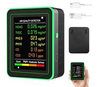 6-In-1 Air Quality Monitor, CO2 Monitor Detector, Air Pollution Monitors, Portable CO2 Detector Sensor, With LED Display, Carbon Dioxide Detector with HCHO, TVOC, PM2.5, Temperature, Humidity