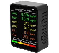 6 in 1 Air Quality Monitor, Indoor Air Quality Detector, Detects PM2.5, PM10, TVOC, Air Quality Tester Air Pollution Meter for Home, Rooms, Grow Tents, Offices (Black)